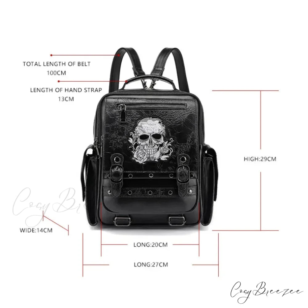 Goth Style Large Capacity Skull Multi-function Unisex Waterproof Backpack Bag Black