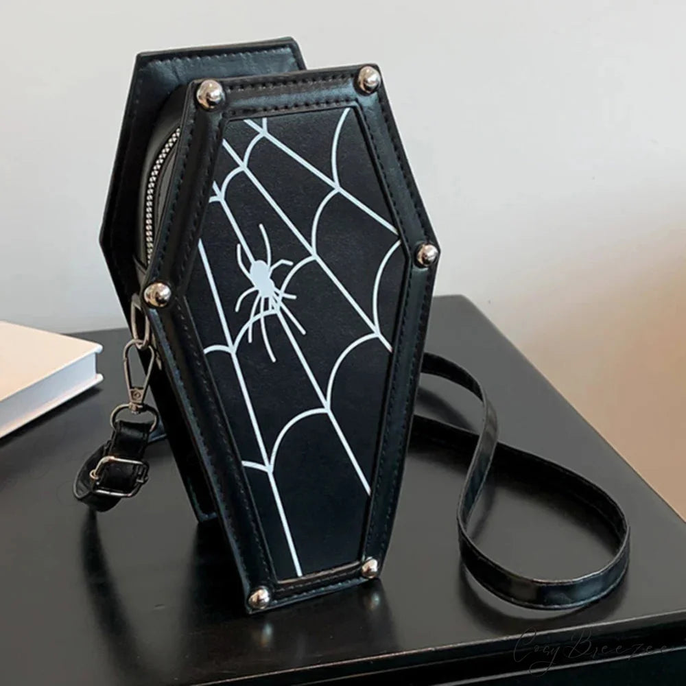 Gothic Coffin Shape Halloween PU Leather Funny Cosmetic Bag BLACK 4