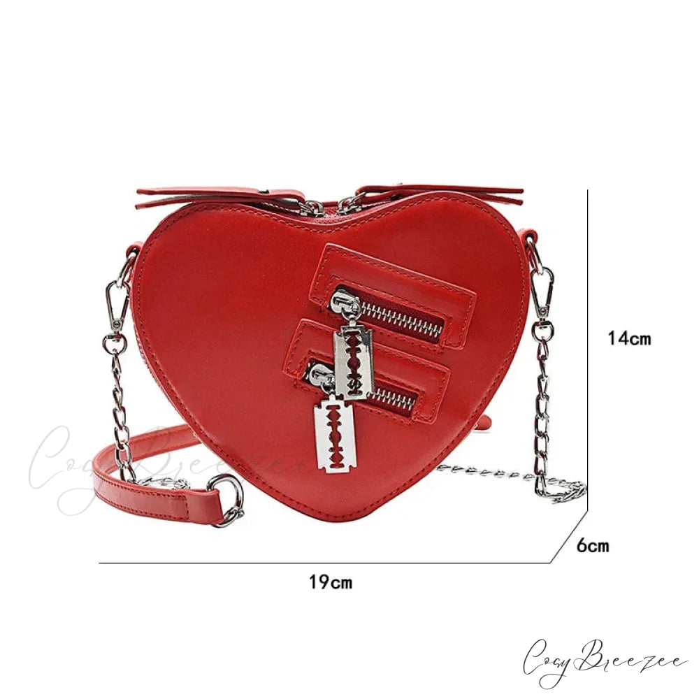 Gothic Heart Blade Zipper Chain Casual Summer Shoulder Handbag Crossbody Bag