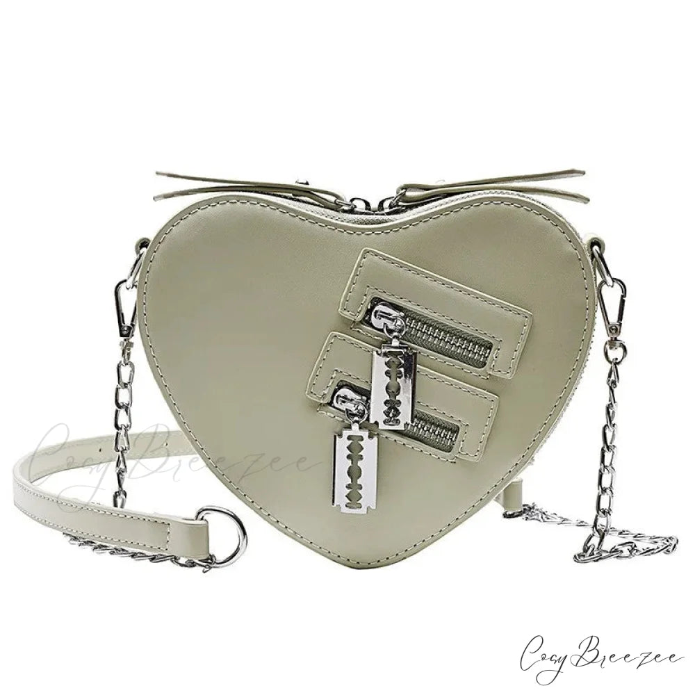 Gothic Heart Blade Zipper Chain Casual Summer Shoulder Handbag Crossbody Bag Green