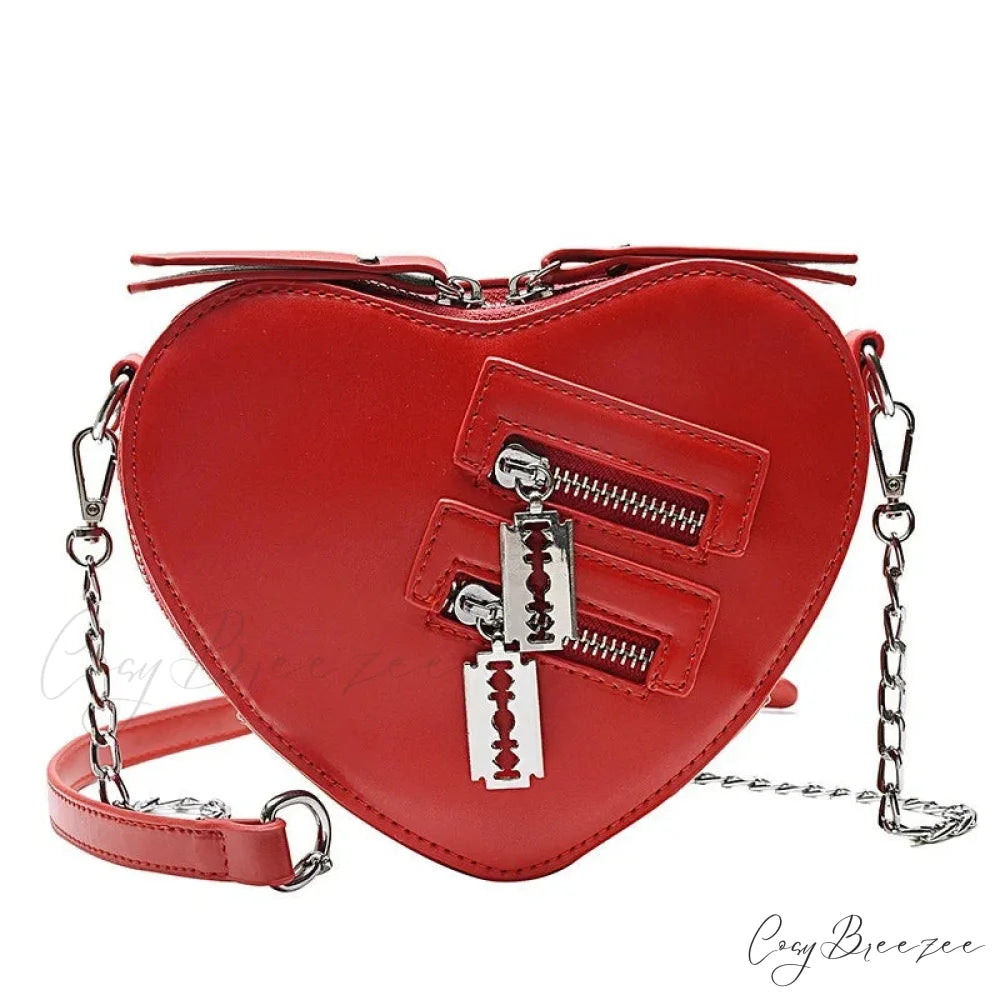 Gothic Heart Blade Zipper Chain Casual Summer Shoulder Handbag Crossbody Bag Red