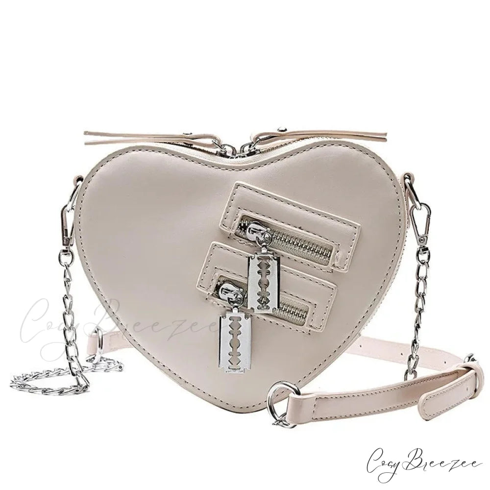 Gothic Heart Blade Zipper Chain Casual Summer Shoulder Handbag Crossbody Bag White