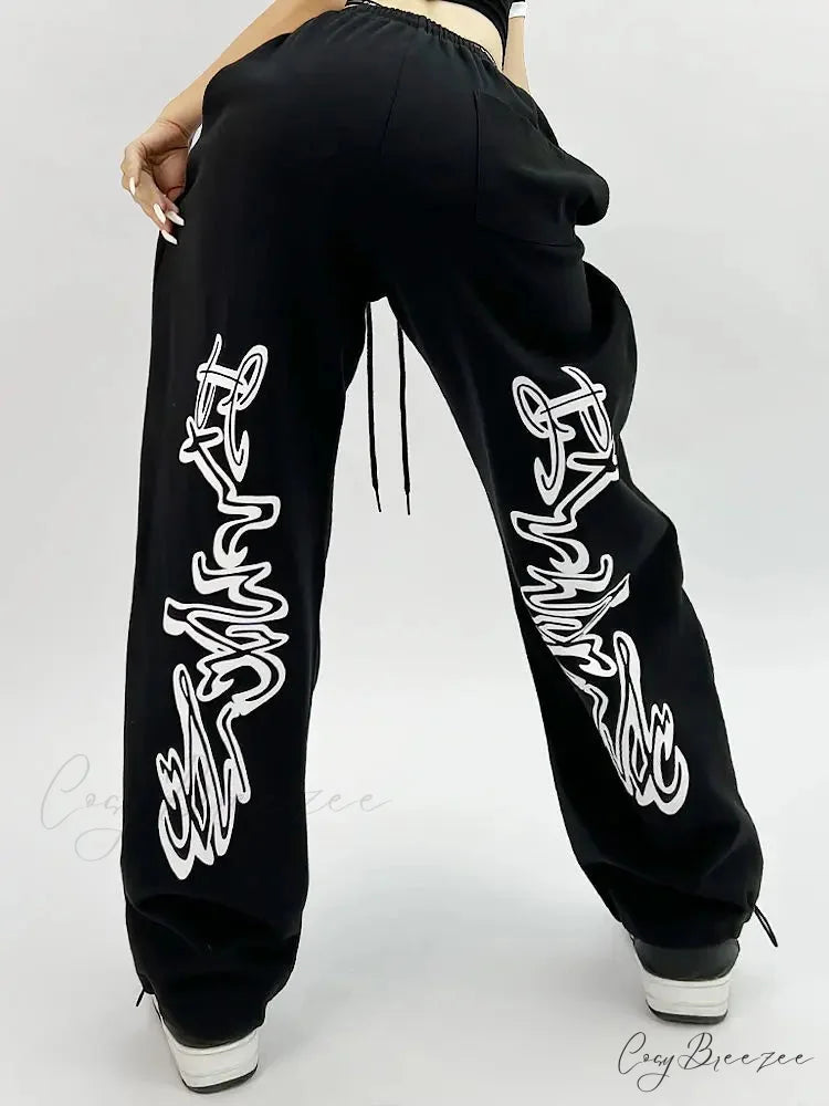 Gothic Hip Hop Grunge Black Jogging Pants pants-241228