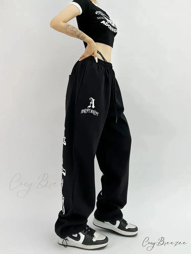 Gothic Hip Hop Grunge Black Jogging Pants pants-241228