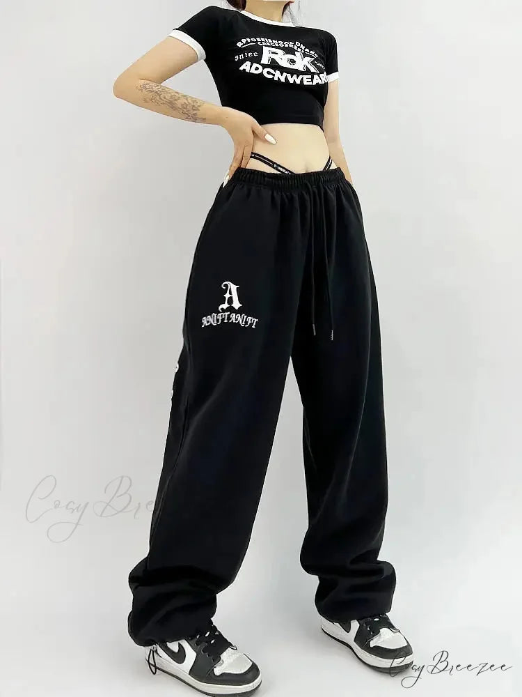 Gothic Hip Hop Grunge Black Jogging Pants pants-241228