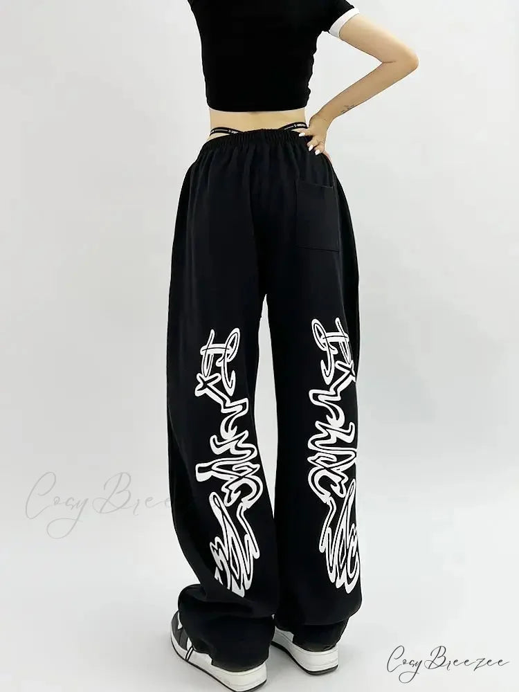 Gothic Hip Hop Grunge Black Jogging Pants pants-241228