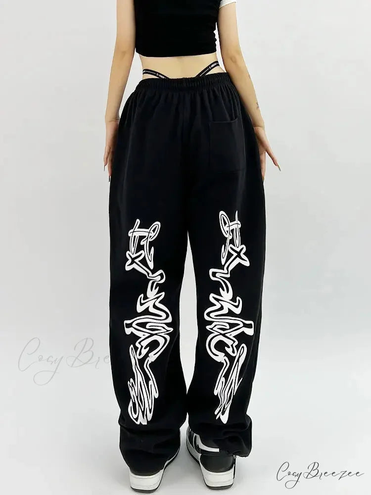 Gothic Hip Hop Grunge Black Jogging Pants Black / S pants-241228