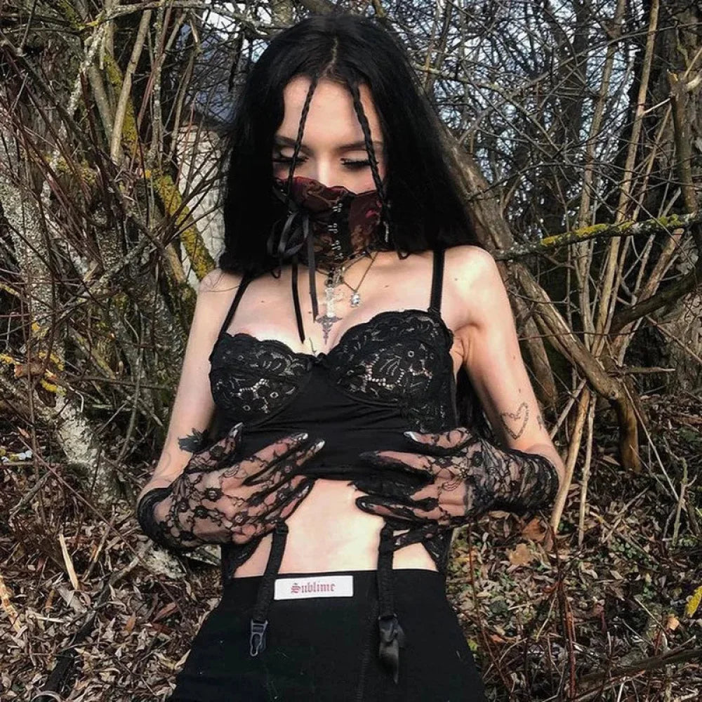 Gothic Lace Suspender Punk Crop Top