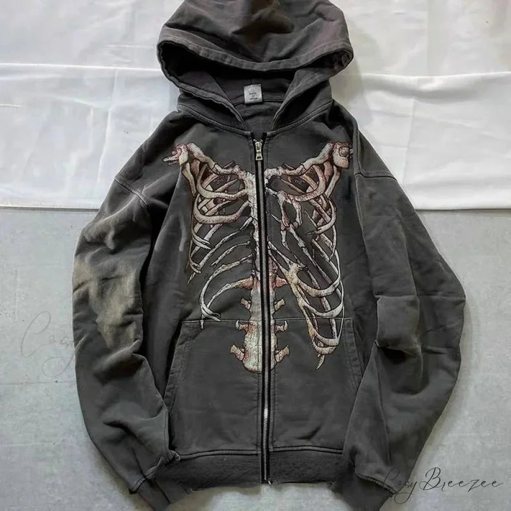 Gothic Long Sleeve Zipper Hoodie black 1 / M hoodies-241228