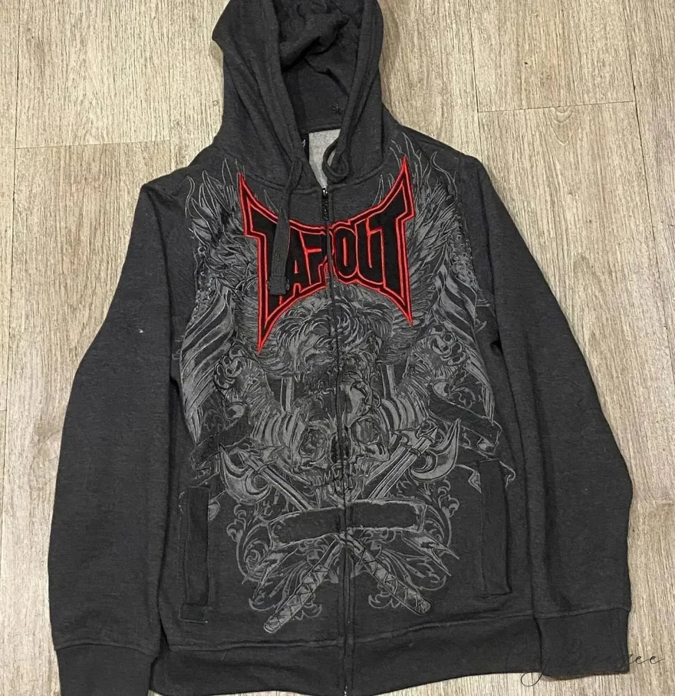 Gothic Long Sleeve Zipper Hoodie black 2 / M hoodies-241228