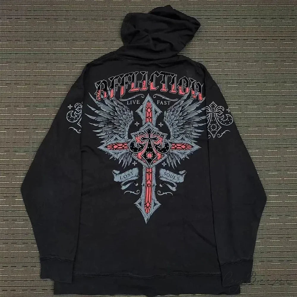 Gothic Long Sleeve Zipper Hoodie black 6 / M hoodies-241228