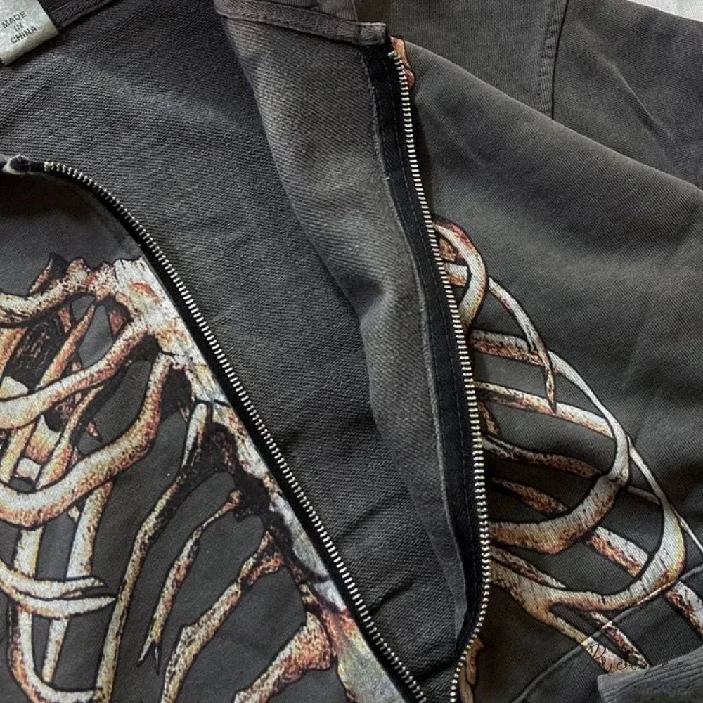 Gothic Long Sleeve Zipper Hoodie hoodies-241228