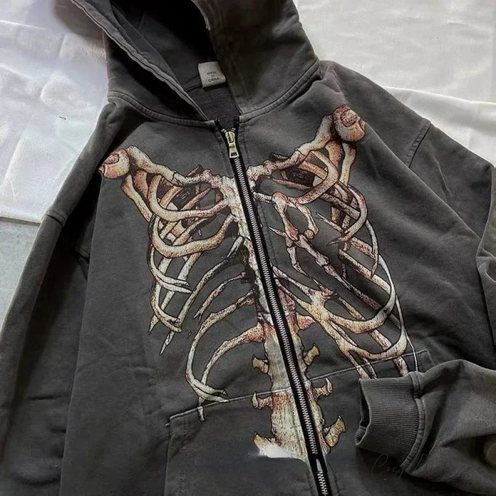 Gothic Long Sleeve Zipper Hoodie hoodies-241228