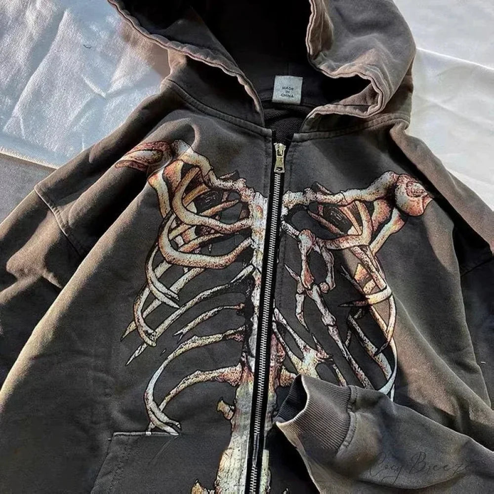 Gothic Long Sleeve Zipper Hoodie hoodies-241228