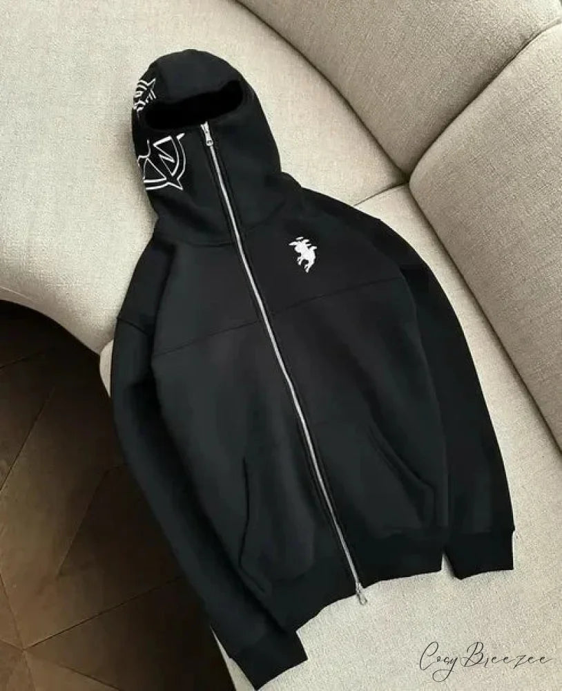 Gothic Punk Washed Zipper Hoodie black 1 / S hoodies-241228