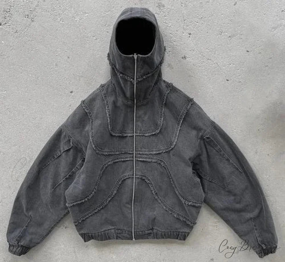 Gothic Punk Washed Zipper Hoodie black 6 / S hoodies-241228