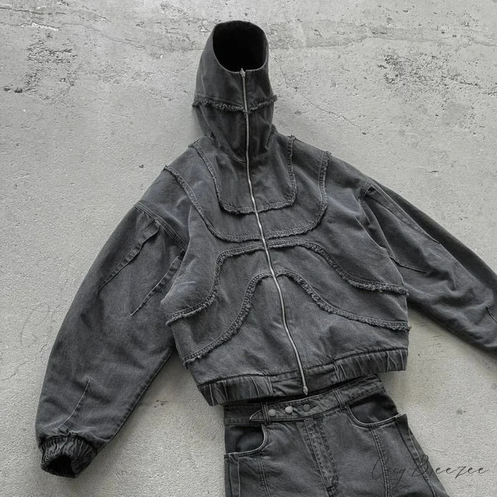 Gothic Punk Washed Zipper Hoodie hoodies-241228