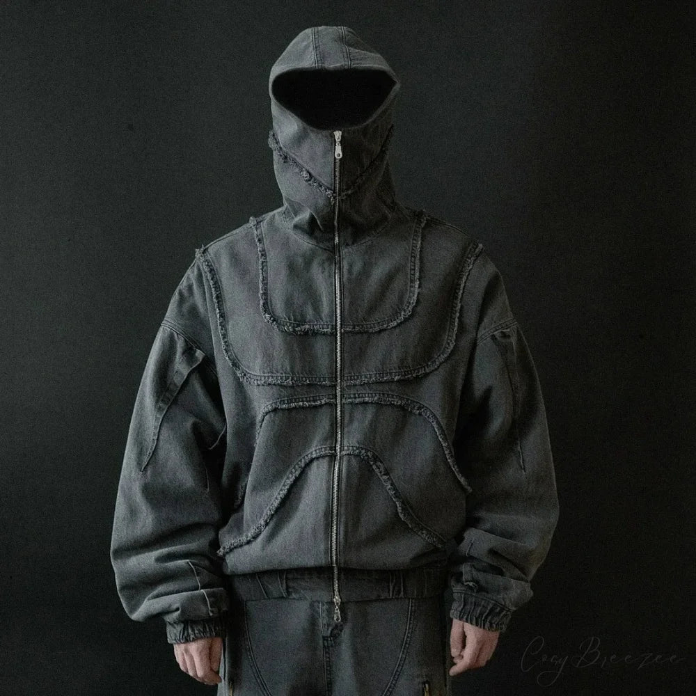 Gothic Punk Washed Zipper Hoodie hoodies-241228