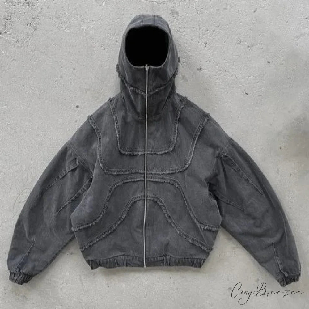 Gothic Punk Washed Zipper Hoodie hoodies-241228