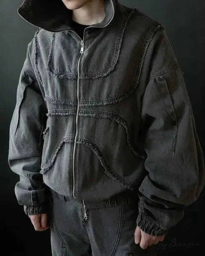 Gothic Punk Washed Zipper Hoodie hoodies-241228