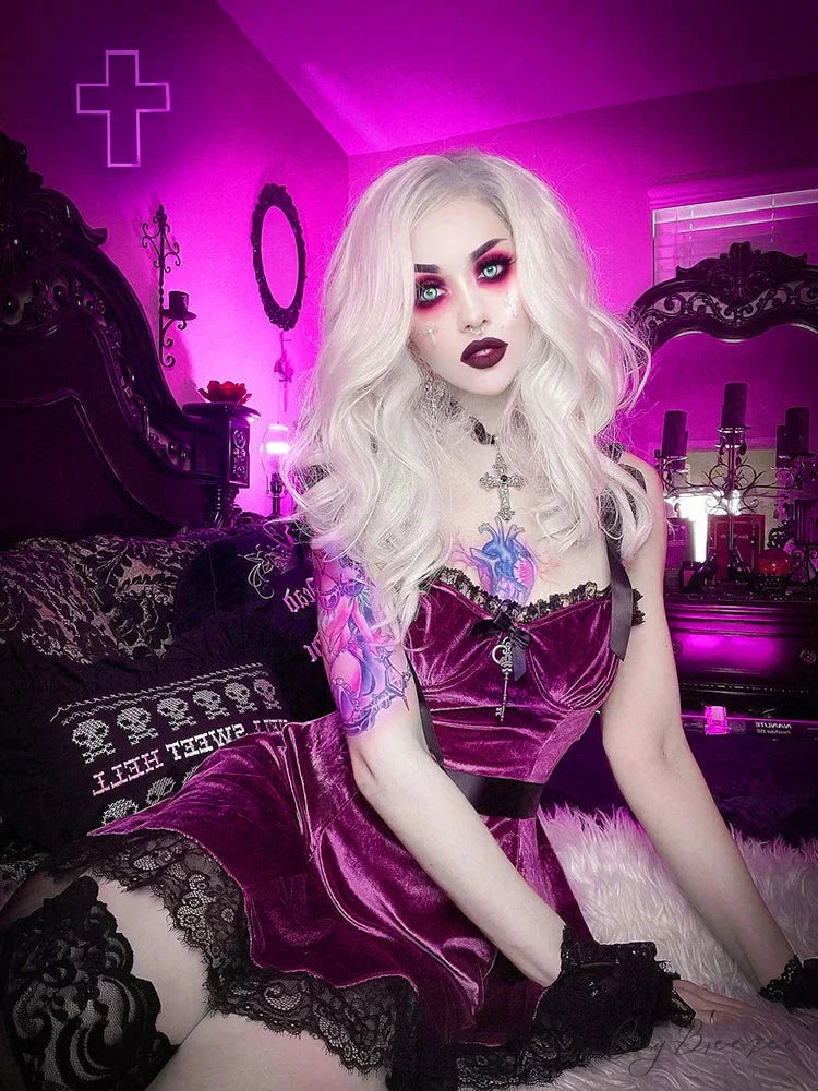 Gothic Sexy Black Y2K Harajuku Vintage Lolita Backless Mini Women Aesthetic Punk High Waist Party Dress ROSE RED / S