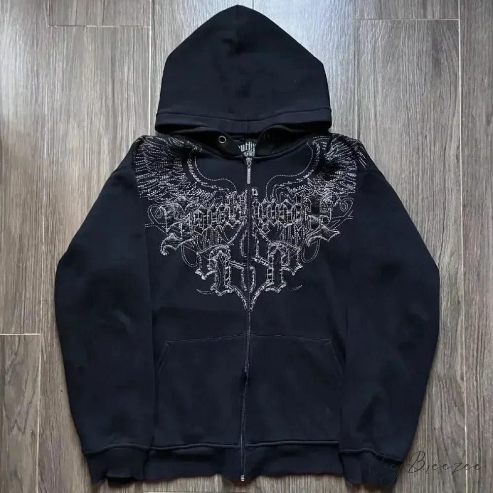 Gothic Skull Zipper Hoodie black 2 / S hoodies-241228