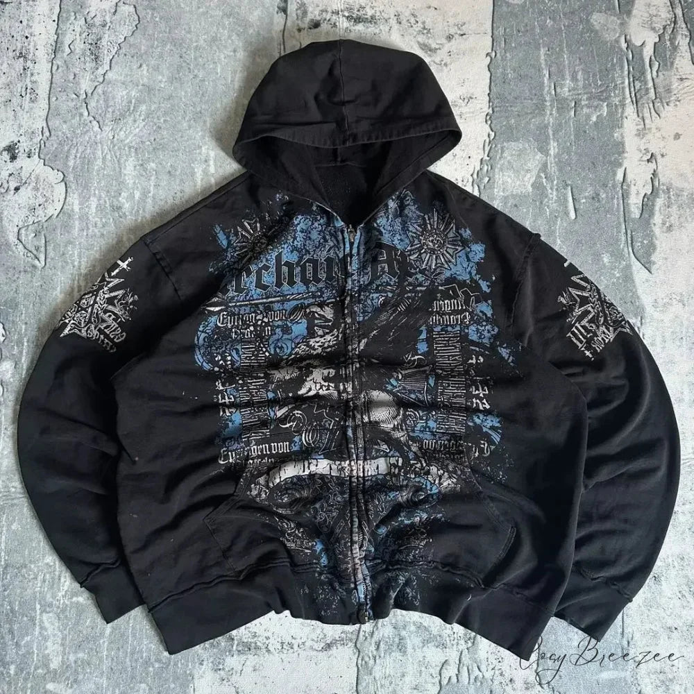 Gothic Skull Zipper Hoodie black 3 / S hoodies-241228