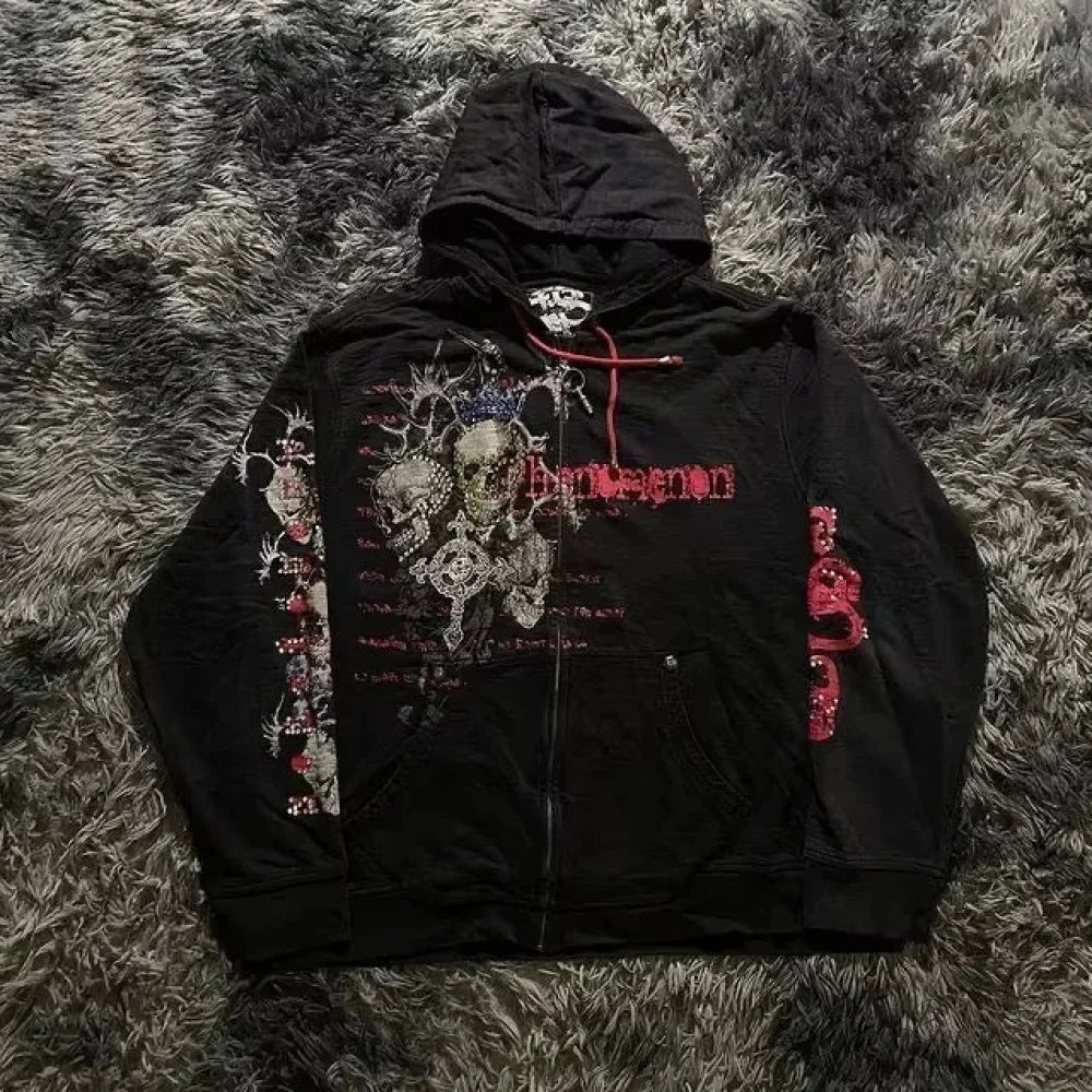 Gothic Skull Zipper Hoodie black 4 / S hoodies-241228