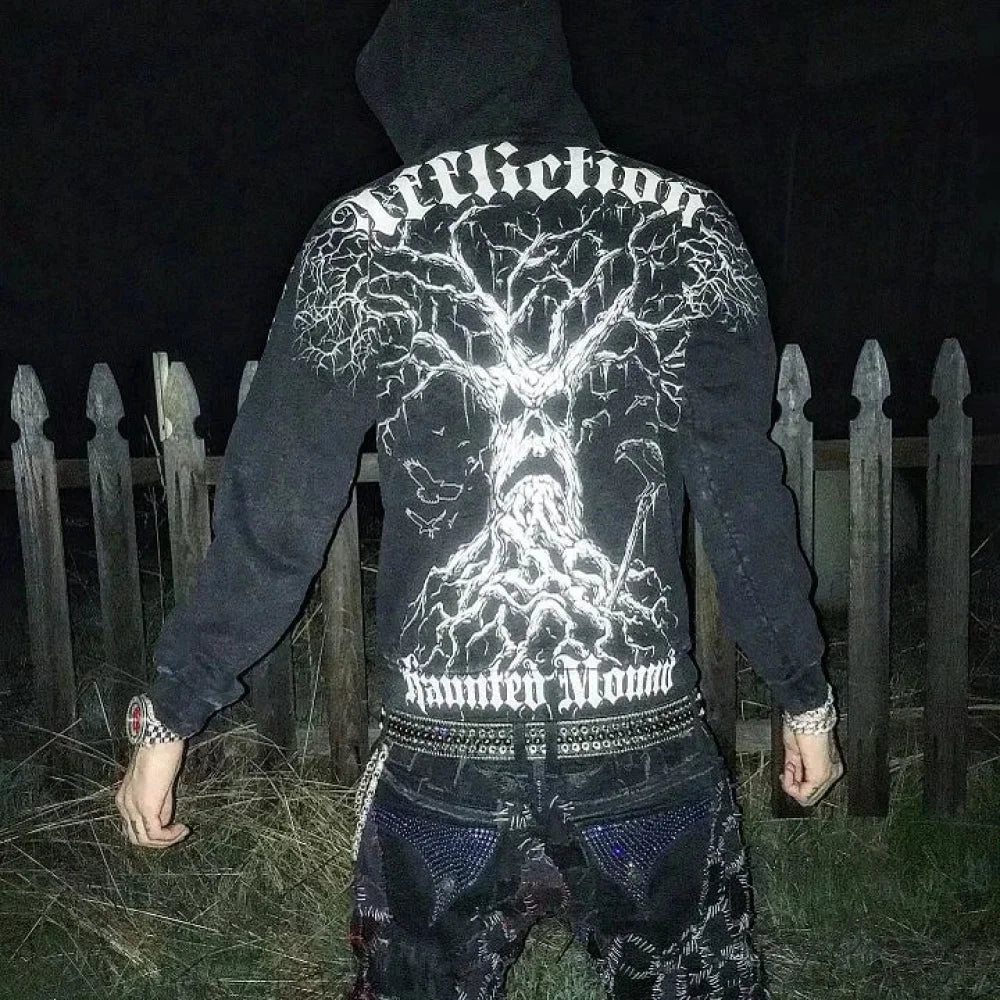 Gothic Skull Zipper Hoodie hoodies-241228