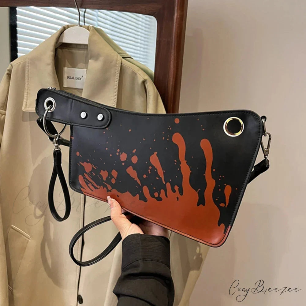 Gothic Unique Design PU Leather Knife Shaped Halloween Clutch Bag BLACK