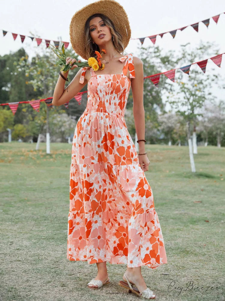 Gown Flowered Long for Resort Women