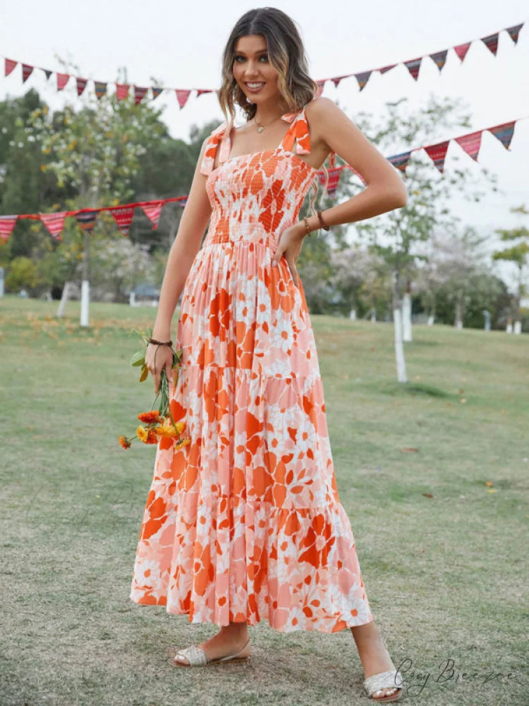 Gown Flowered Long for Resort Women