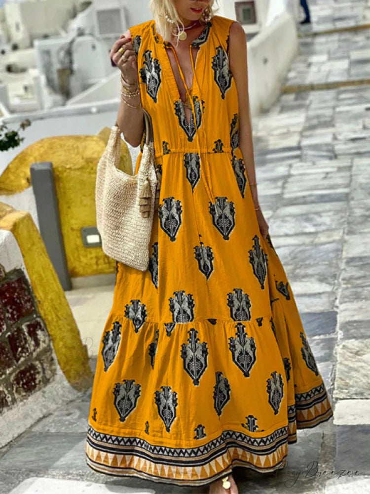 Gown for Design Full-Length Sleeveless Bohemian Women Yellow / S