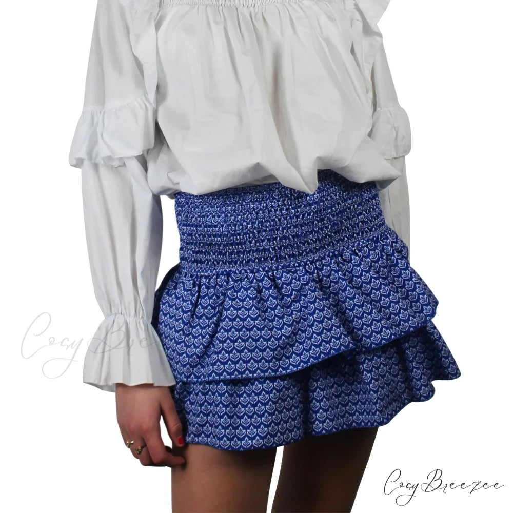 Graceful Printed Pleated Skirt DEEP BLUE / S skirts-250223
