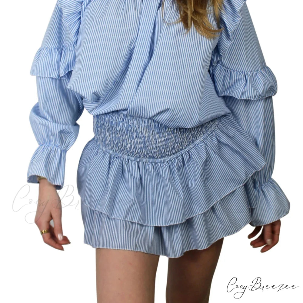 Graceful Printed Pleated Skirt Light Blue / S skirts-250223