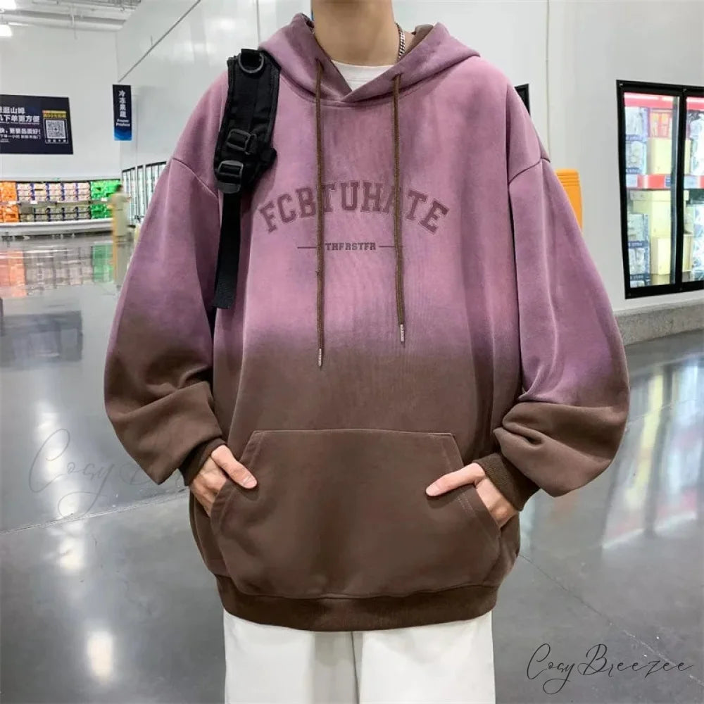 Gradient Letter Print Hip Hop Hoodie Brown / M(40-50KG) hoodies-241228