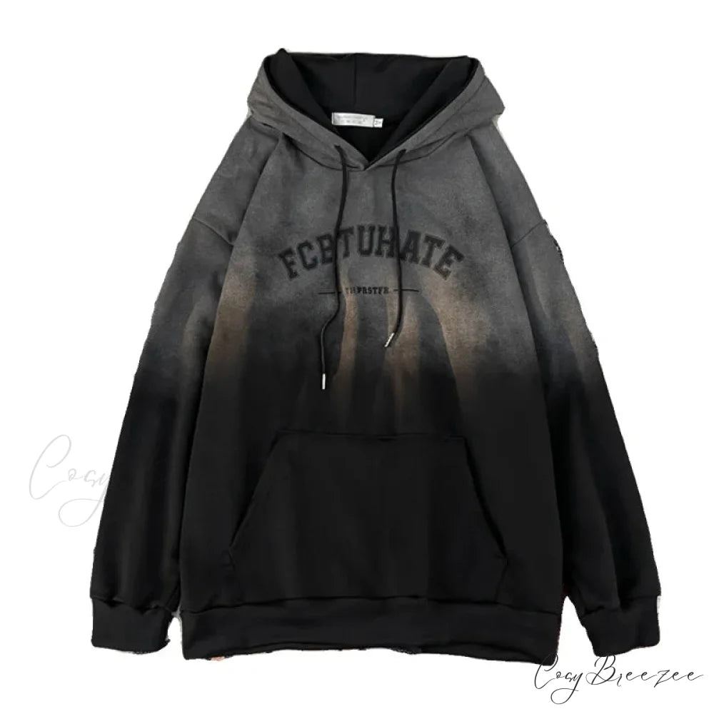 Gradient Letter Print Hip Hop Hoodie hoodies-241228