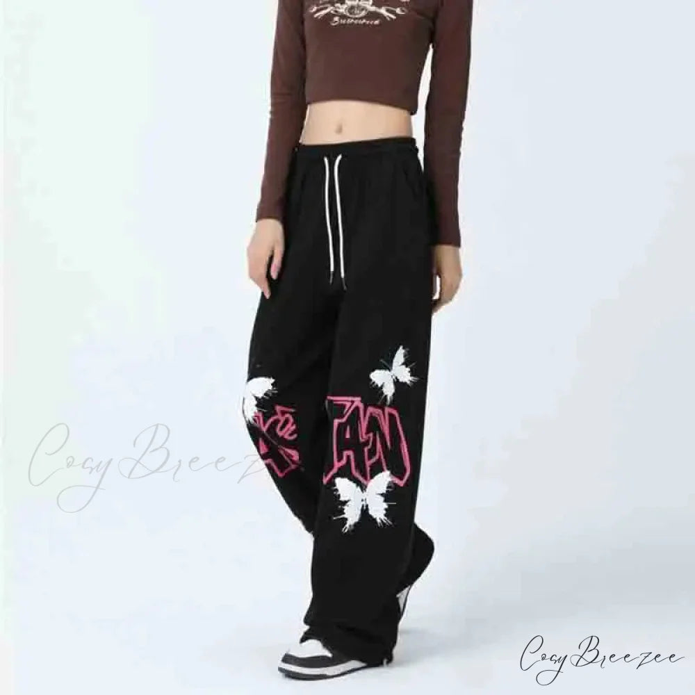 Graffiti Butterfly Print Hip Hop Pants pants-241228