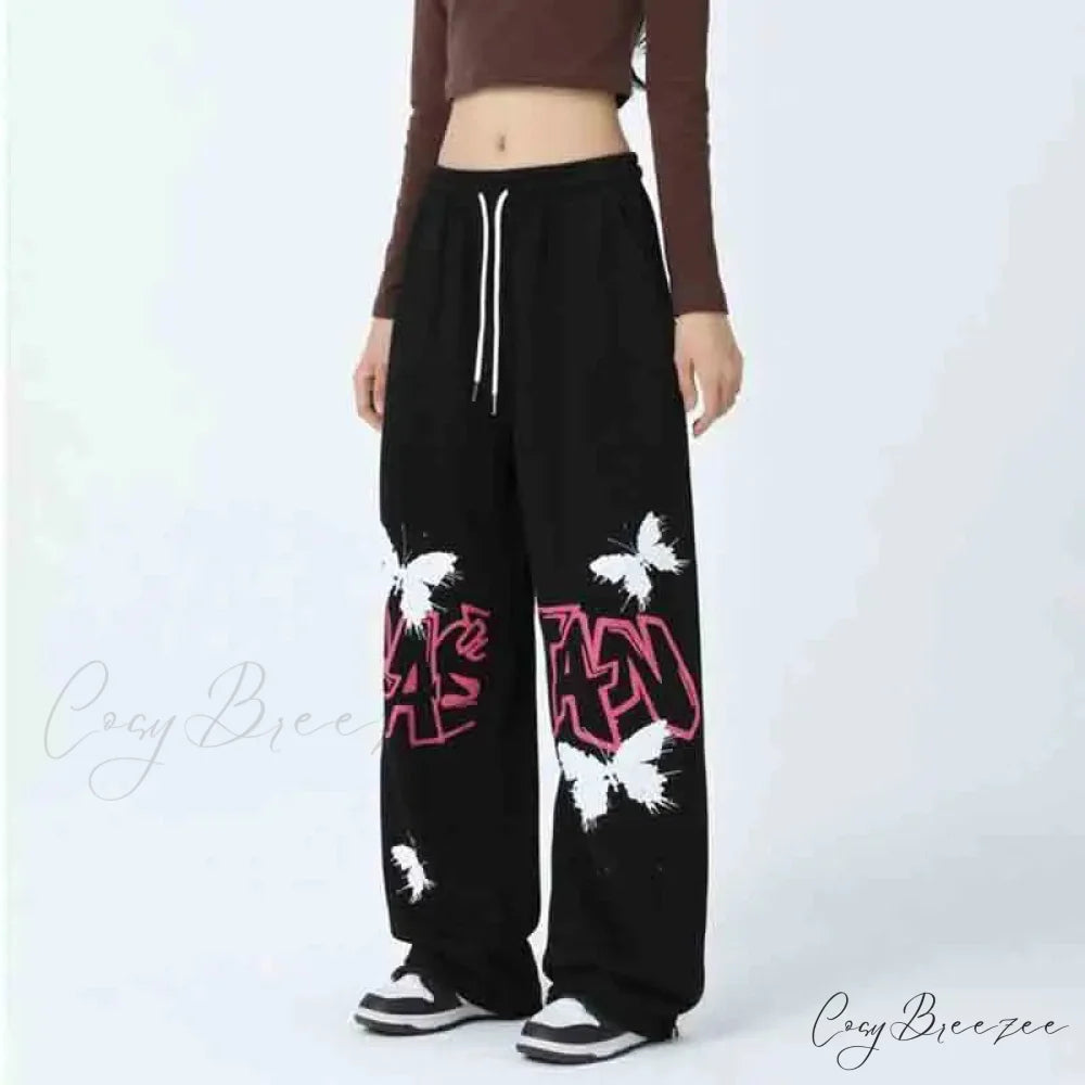 Graffiti Butterfly Print Hip Hop Pants pants-241228