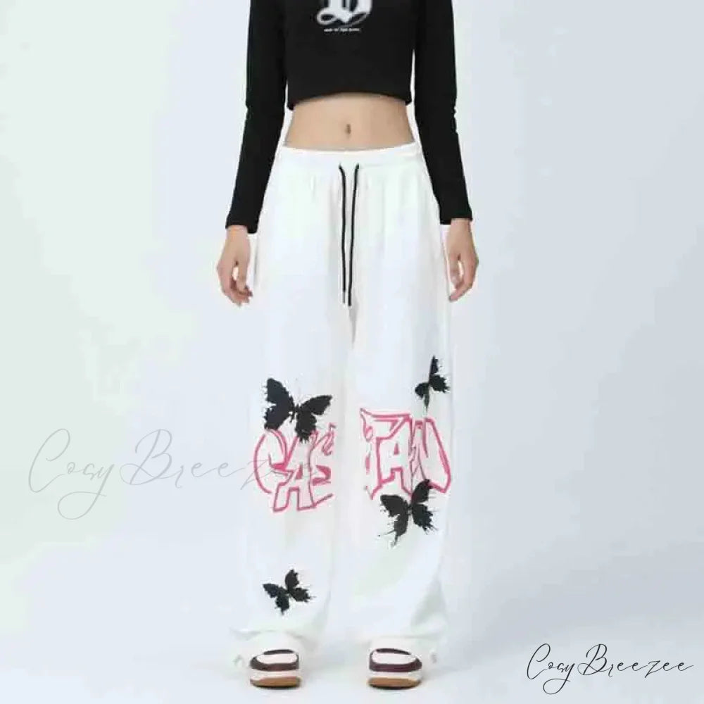 Graffiti Butterfly Print Hip Hop Pants White / S pants-241228