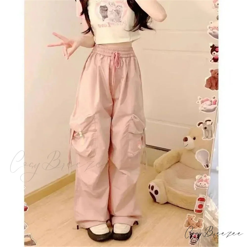 Graffiti Spacious Stretchy Pull-Tie Jogger Pant Pink / XS pant-250223