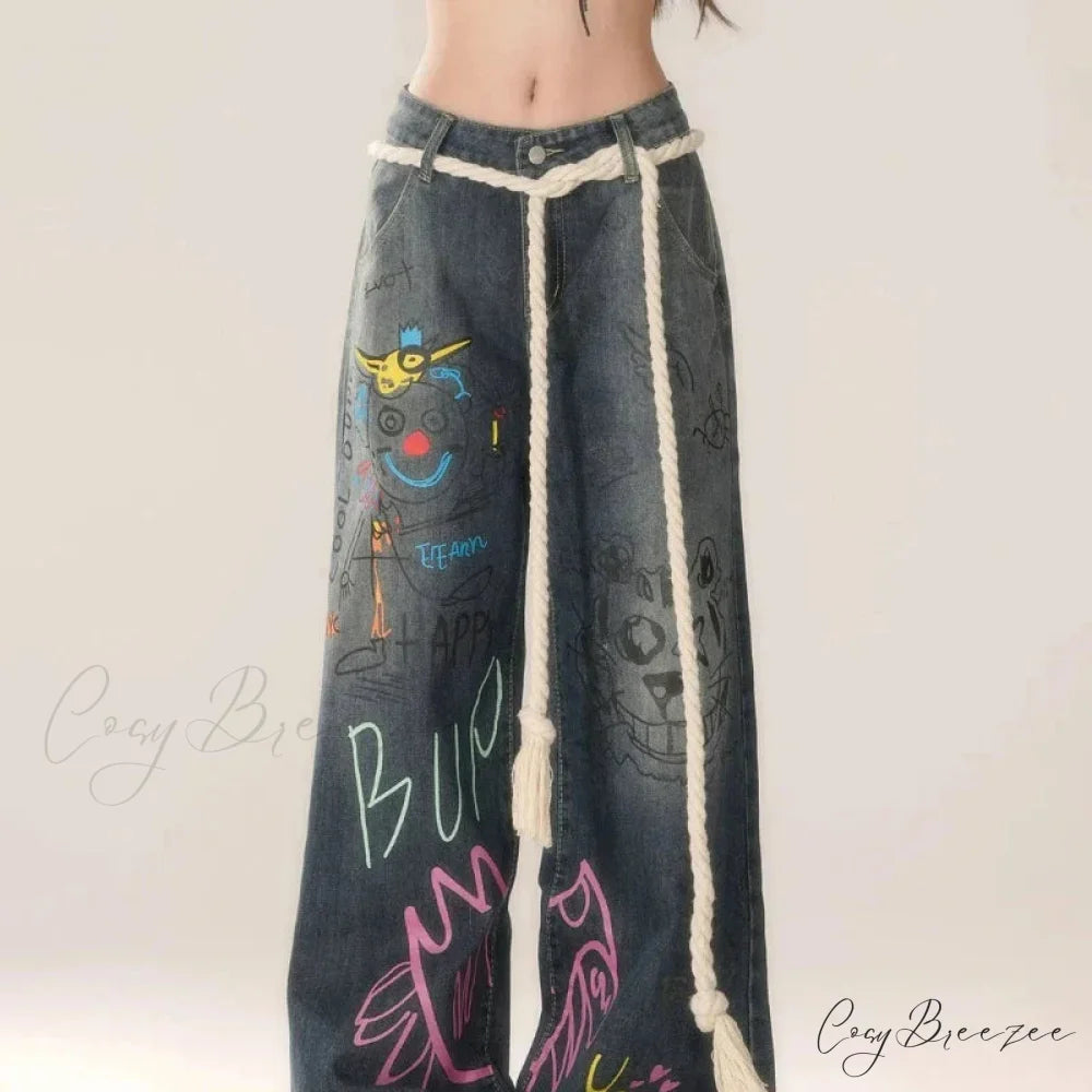 Graffiti Vintage High Waist Jeans Pants pants-241228