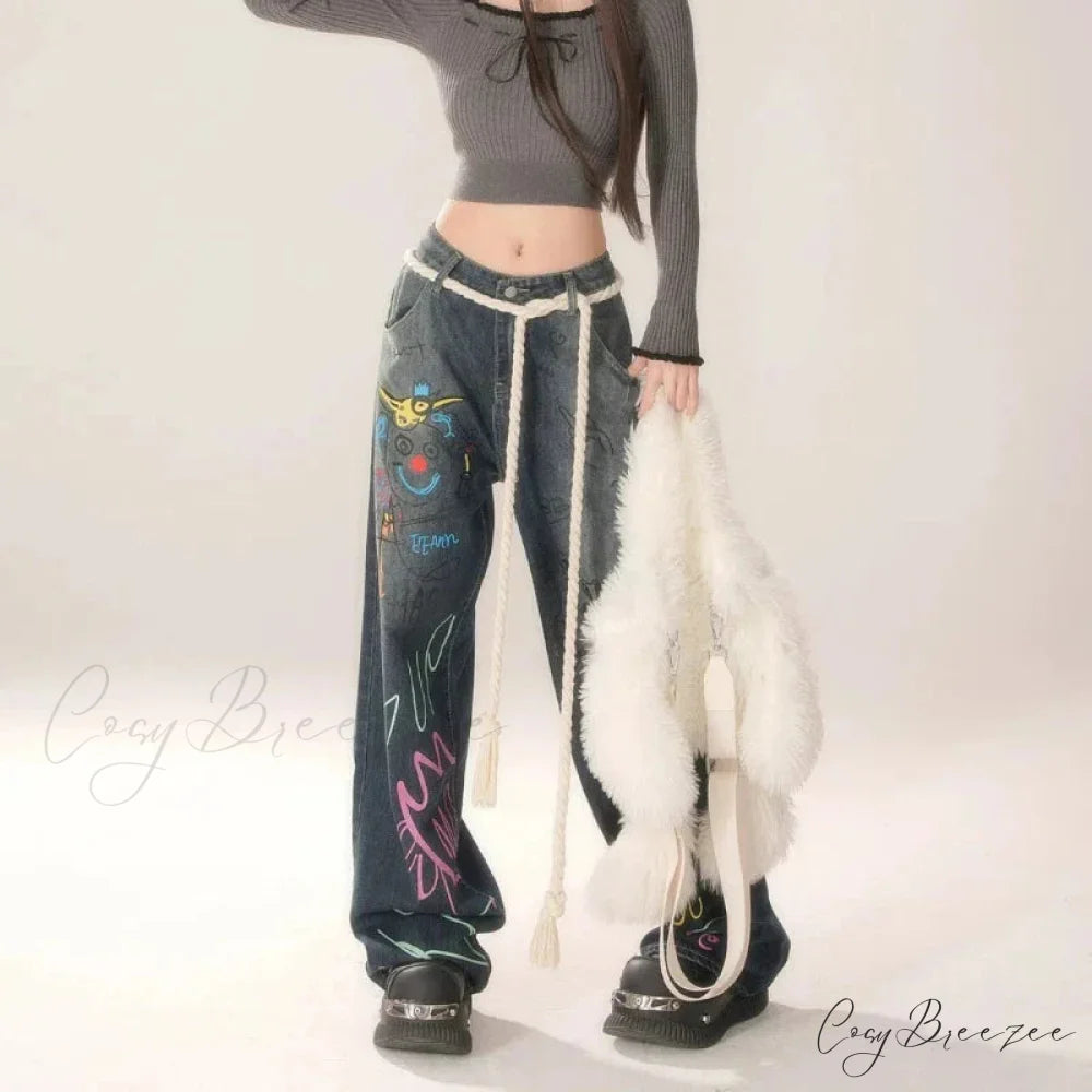 Graffiti Vintage High Waist Jeans Pants pants-241228