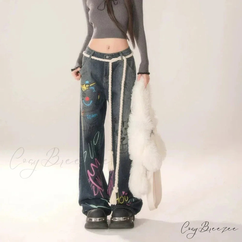 Graffiti Vintage High Waist Jeans Pants pants-241228