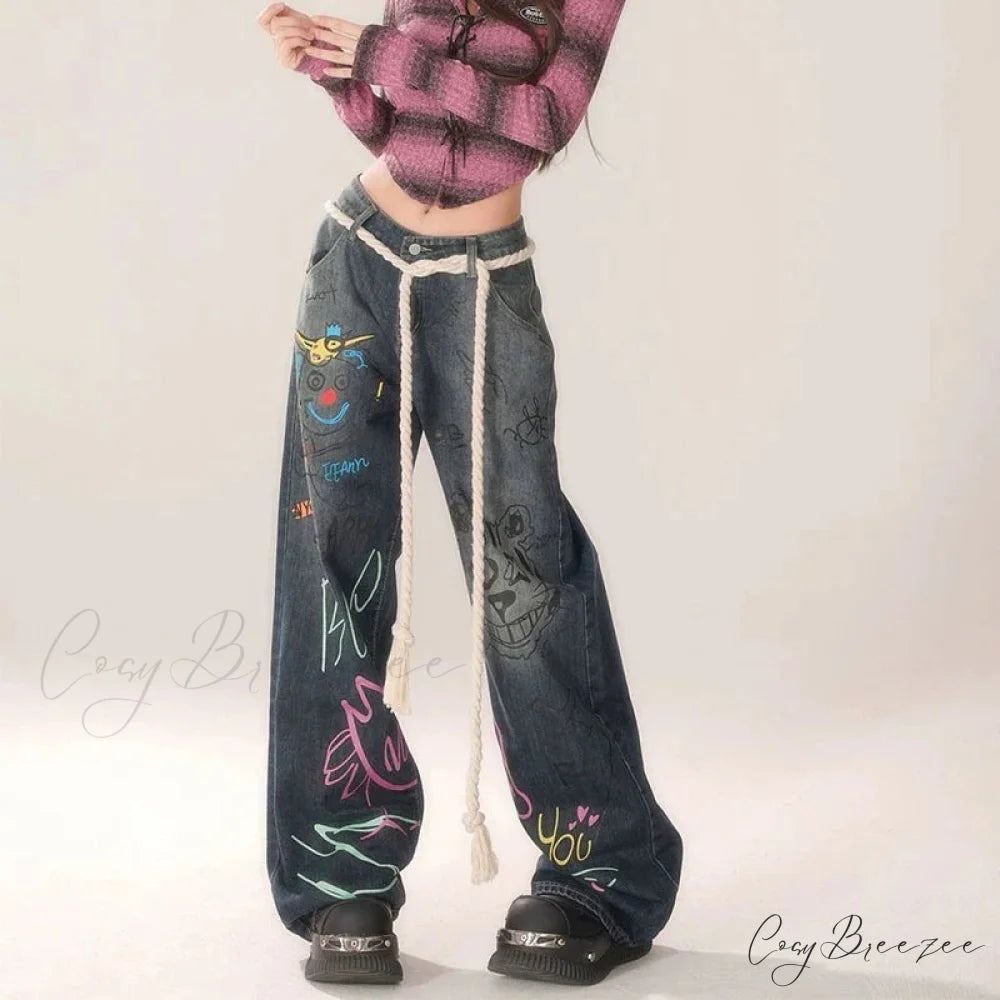 Graffiti Vintage High Waist Jeans Pants pants-241228