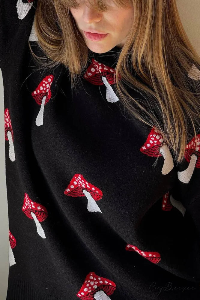 Graphic Mushroom Pullover Sweater