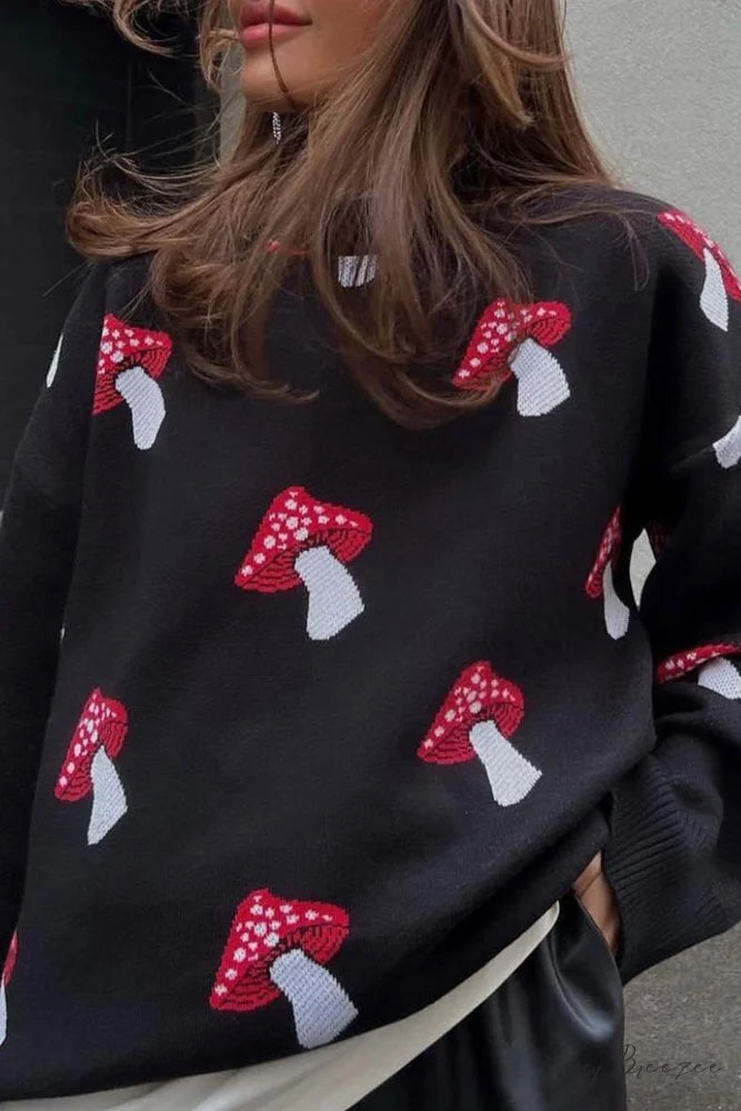 Graphic Mushroom Pullover Sweater
