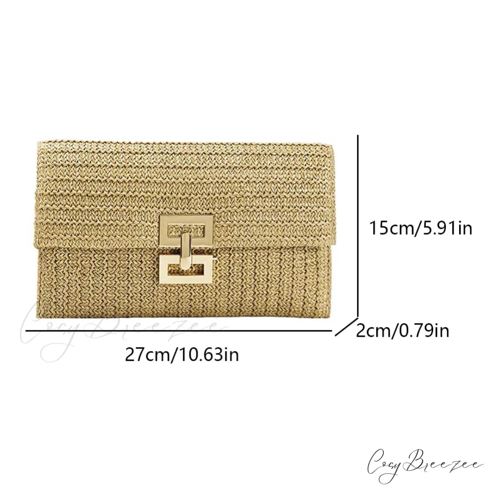 Grass Woven Bohemian Evening Clutch Khaki wristlet-250126