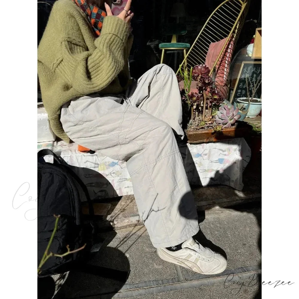 Gray Brushed Winter Korean Fashion Pants pants-241228