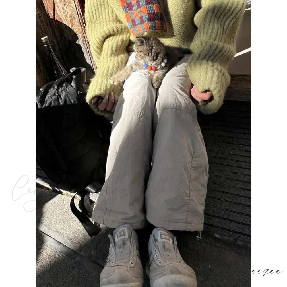 Gray Brushed Winter Korean Fashion Pants pants-241228